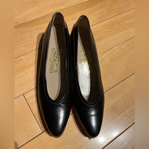 Salvatore Ferragamo Black Leather Pointed flats/1” wedge - authentic